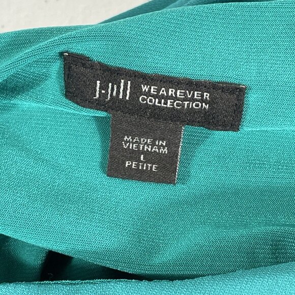 J Jill Wearever Blouse Womens Size PL Blue Green Polyester Lined Wide Sleeve - Picture 4 of 11
